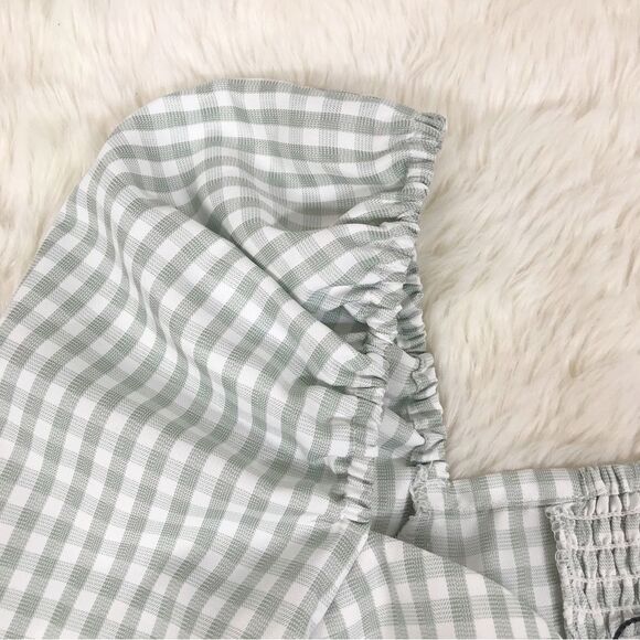 GIANNI BINI Gingham Peasant Crop Top Puff Sleeve Mint Green Size 0 8 10 New - Picture 6 of 15